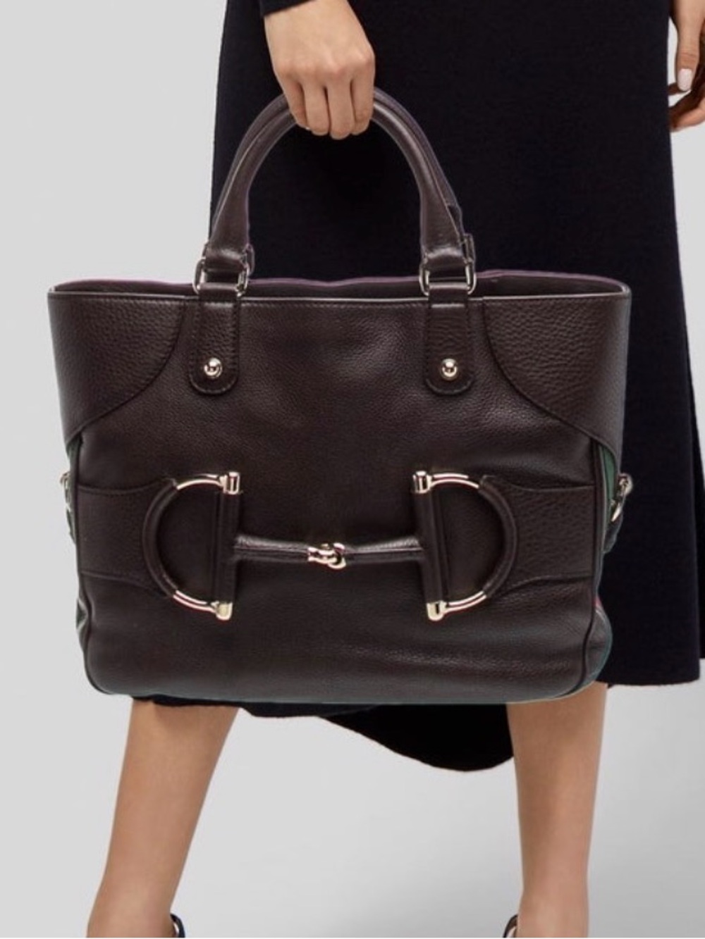 Gucci Dark Brown Leather Tote with Horsebit Detail